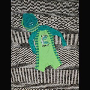 Up and Fast Dino Print Wetsuit + Hat 3-6 Months